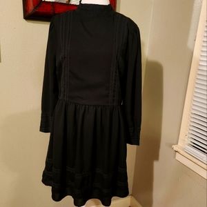 Seagypsies L black high collar long sleeve 1800s inspired dress w crochet detail